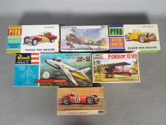 Pyro, Hawk; Revell; Frog - Six vintage plastic model kits in various scales.