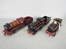 Hornby - three unboxed O gauge locomotives comprising 0-4-0 maroon with tender,