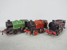 Hornby - three unboxed O gauge tank locomotives, all 0-4-0T, green LNER, black BR and maroon LMS,