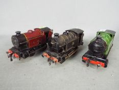 Hornby - three unboxed O gauge tank locomotives, all 0-4-0T, black BR, green LNER and maroon LMS,