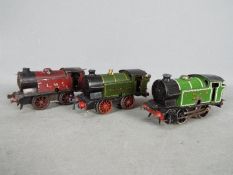 Hornby - three unboxed O gauge tank locomotives, all 0-4-0T, green GW, green LNER and maroon LMS,