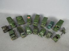 Dinky - A collection of 16 x unboxed military vehicles including # 689 Medium Artillery Tractor,