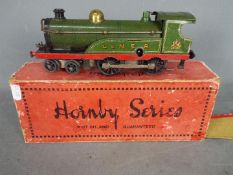 Hornby - an O gauge locomotive 4-4-0, L&NER green livery, No 2 Loco lacking tender,