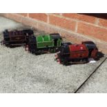 Hornby - three unboxed O gauge tank locomotives, all 0-4-0T, green LNER, black BR and maroon LMS,