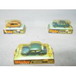 Dinky - A group of 3 x vehicles, # 129 Volkswagen Beetle 1300 Sedan, # 168 Ford Escort MkI,