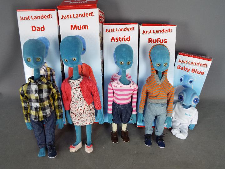 Chad Valley - A collection of 5 x Just Landed Alien dolls including Mum, Dad, Rufus,