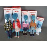 Chad Valley - A collection of 5 x Just Landed Alien dolls including Mum, Dad, Rufus,