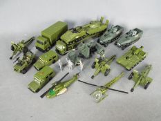 Dinky - A collection of 14 x loose Military vehicles including # 616 AEC Tank Transporter,