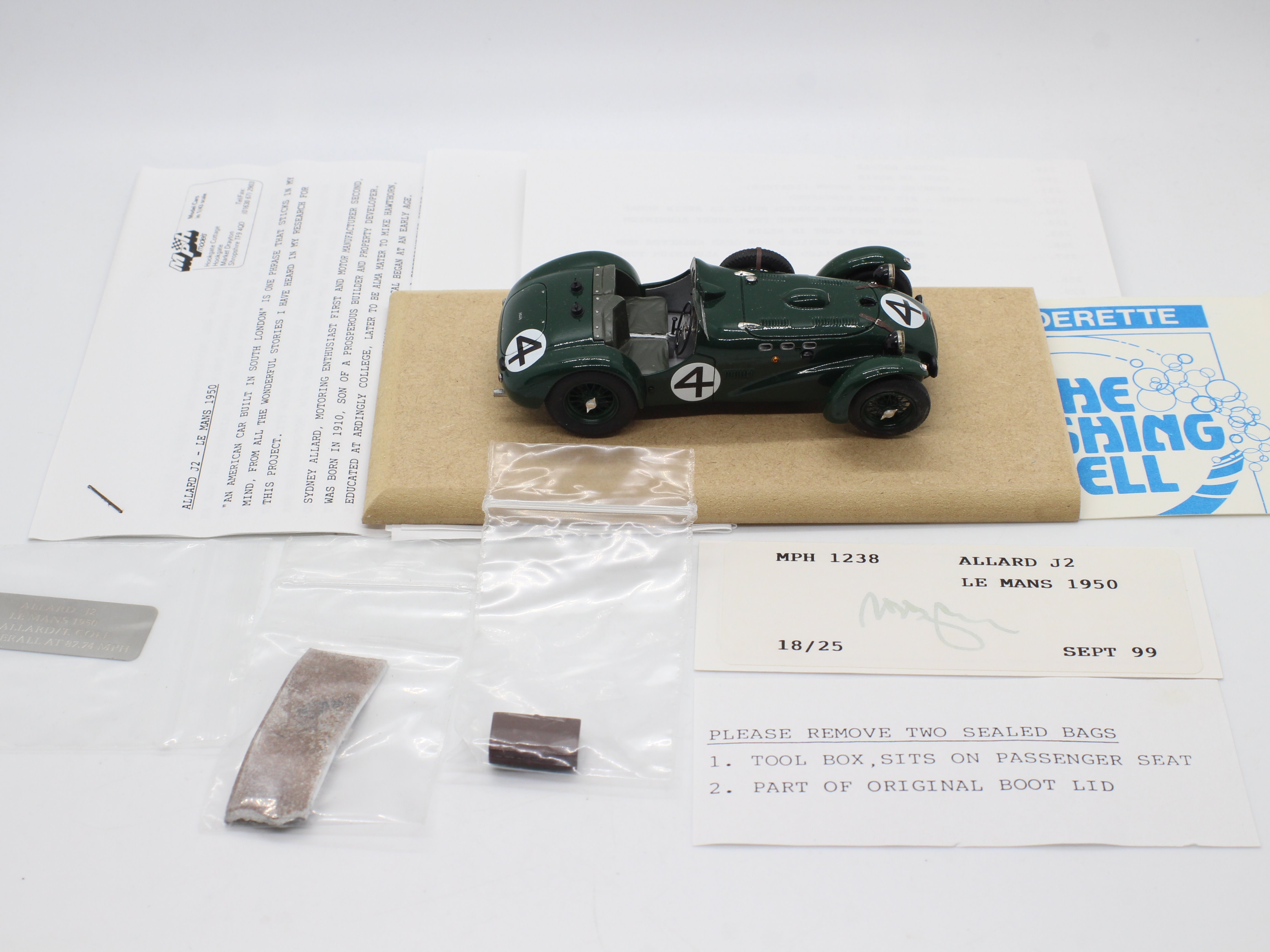 MPH Models - # 1238 - A boxed 1:43 scale resin model of an Allard J2 as raced at Le Mans in 1950 by - Image 10 of 11