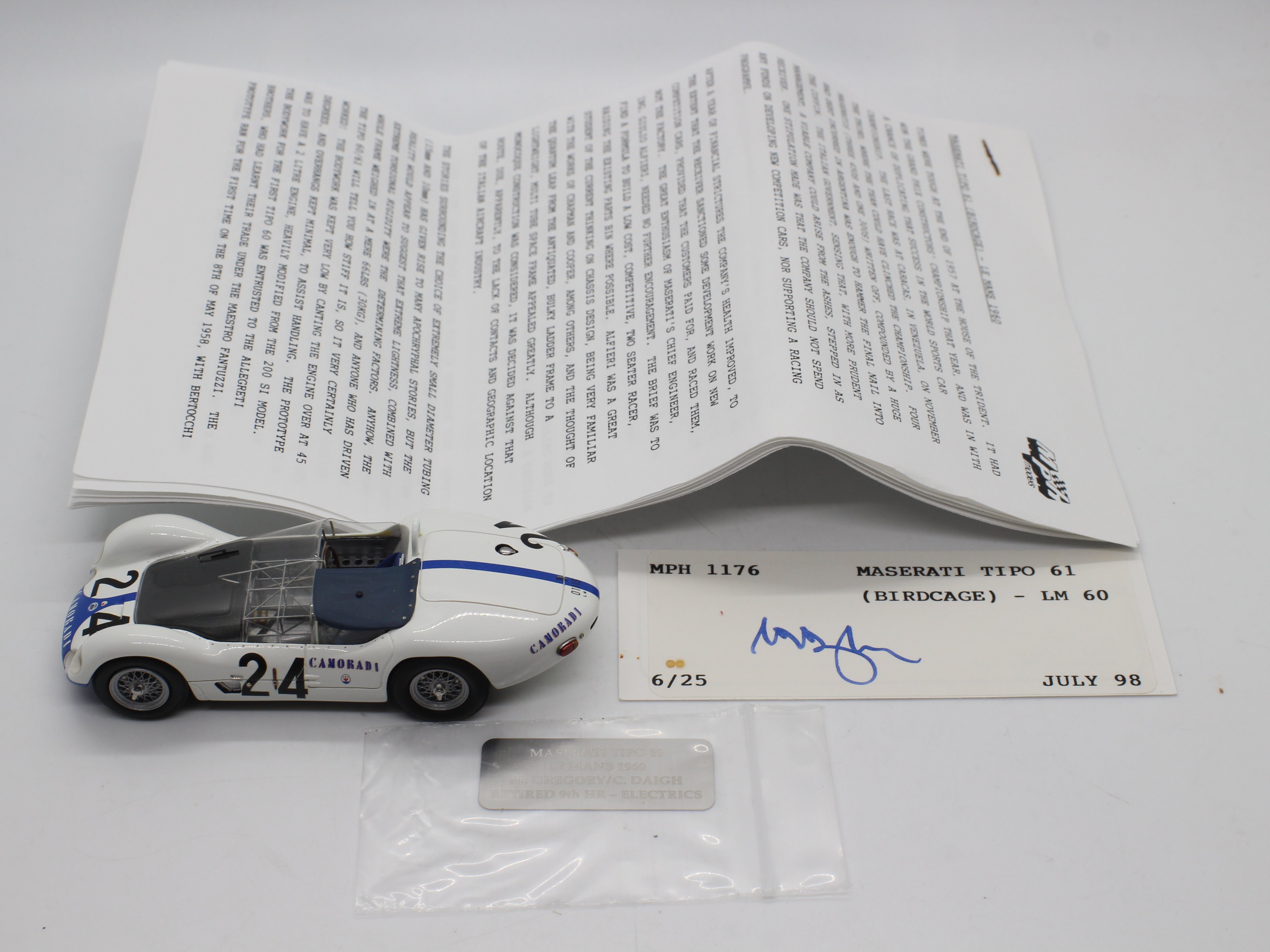 MPH Models - #1176 - A boxed 1:43 scale resin model of the Maserati Tipo 61 Birdcage 1960 Le Mans - Image 10 of 13