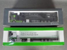 NZG - 2 x boxed 1:50 scale Mercedes Benz Actros 1851 Fuel Duel models in White and Green and black