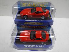Scalextric - 2 x Slot Cars in 1:32 scale. Both are models # 3355, Mercedes Benz SLR McLarens.