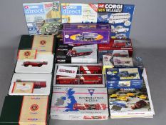 Corgi - A collection of 10 x boxed truck and bus models and a quantity of Corgi brochures.