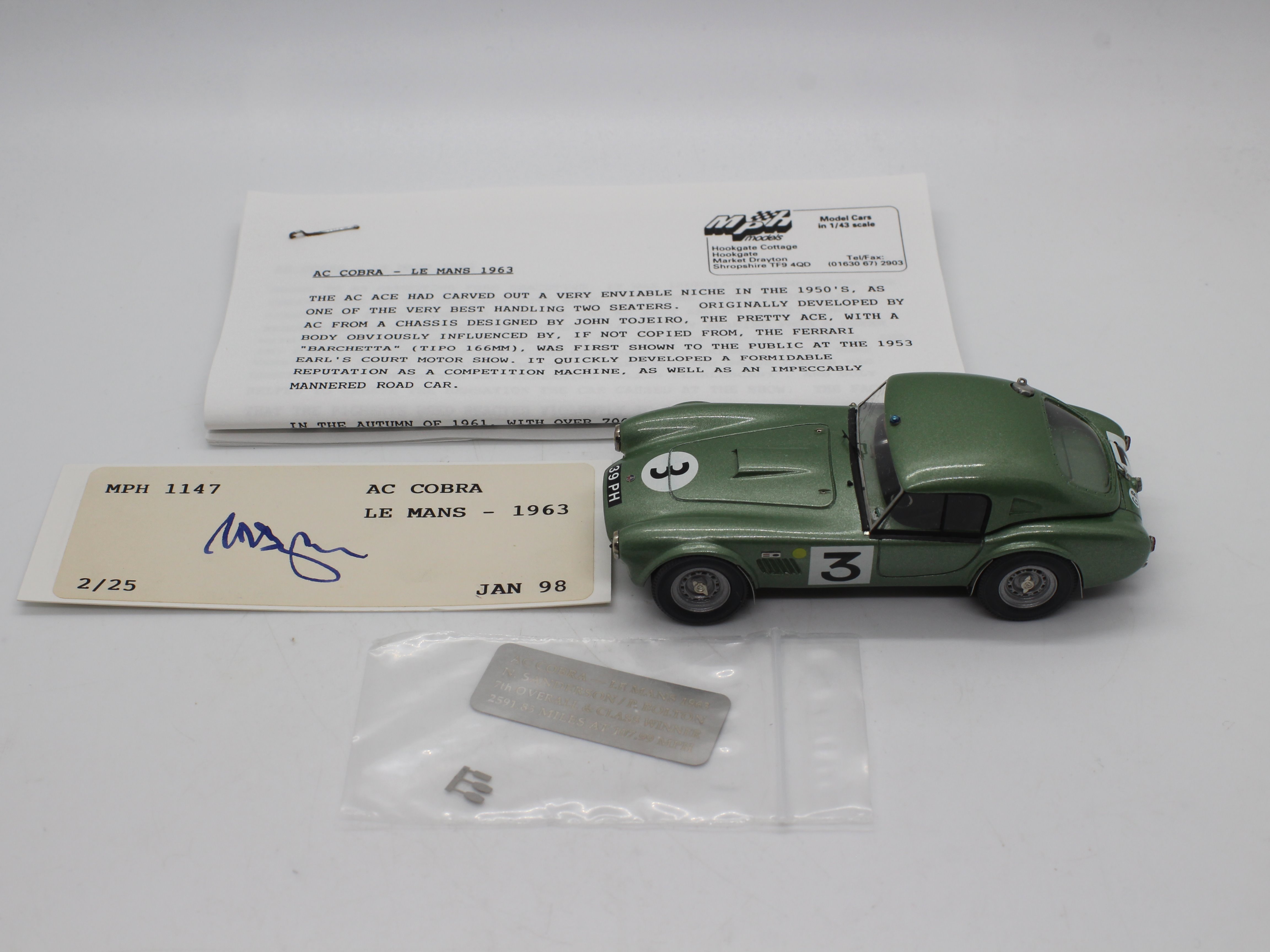 MPH Models - # 1147 - A boxed 1:43 scale resin model A.C. Cobra Le Mans 1963. - Image 9 of 11