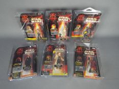 Star Wars, Hasbro - Six carded Hasbro Star Wars Episode 1 3 3/4" action figures with Comm Talk Chip.