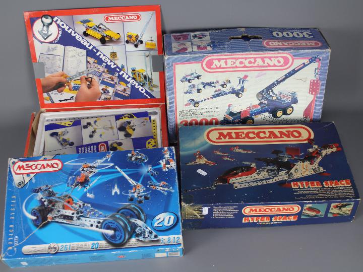 Meccano - 4 x boxed Meccano constructions sets, Hyper Space, No.4, No.20, 3000.