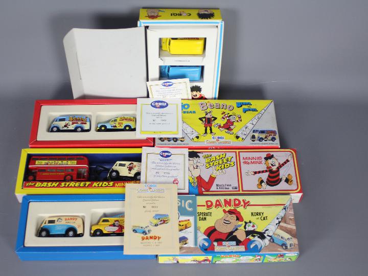 Corgi - 4 x limited edition boxed sets of Beano & Dandy related vehicles including Morris J van &
