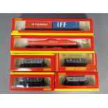 Hornby - 6 x boxed 00 gauge wagons including # R6139 2 x 30 ft containers in IFF and Hyundai livery,