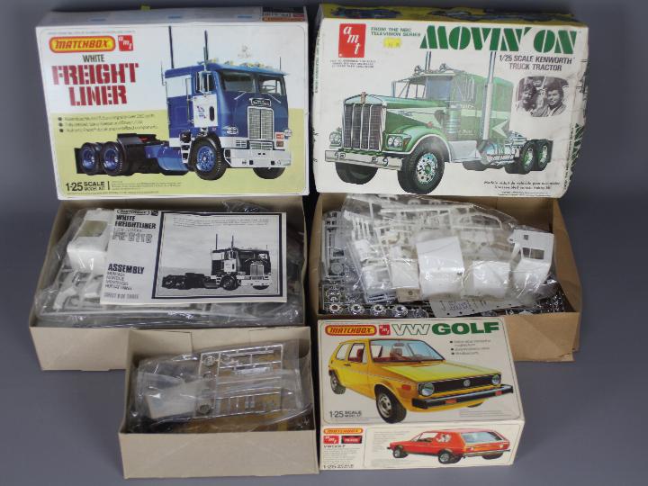 Matchbox, AMT - Three boxed plastic model kits in 1:25 scale.