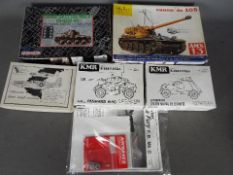 Dragon, Heller, KMR, Other - Five boxed plastic and resin military model kits and accessories.