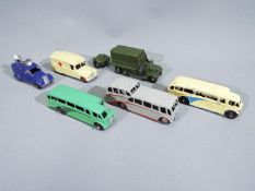 Dinky - A group of 6 x commercial vehicles including #151b 6-wheel Covered Wagon with trailer,