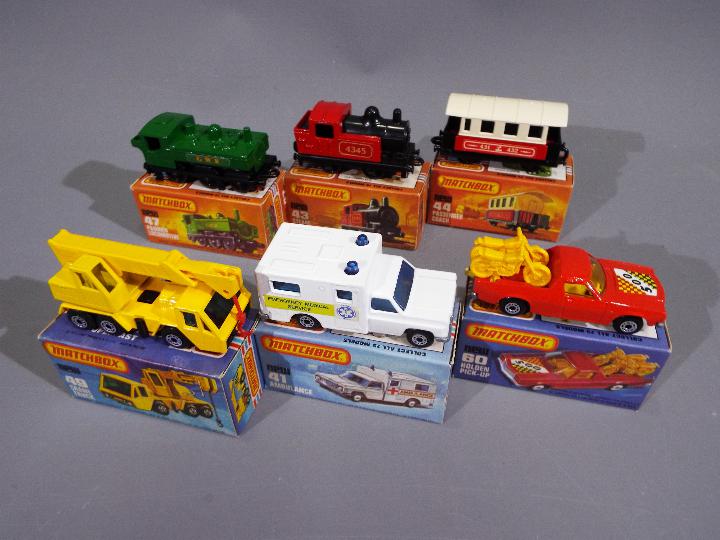 Matchbox - A collection of 6 x boxed 1970s Superfast vehicles including # 43 Steam Loco,