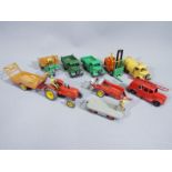 Dinky - A collection of 10 x commercial vehicles including # 300 Massey Harris tractor 1954-62,