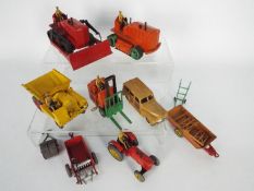 Dinky - A collection of 8 x unboxed Farm and Construction vehicles with a roller and porters