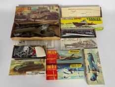 Aurora Airfix, Lincoln, KeilKraft - Seven boxed plastic model kits in various scales.