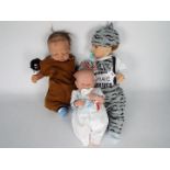 Three reborn / lifelike dolls to include a Berenguer La Newborn example,
