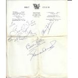 BBC CLUB HEADED PAPER - SIGNED BY BILLY WRIGHT, JOY FROM THE BEVERLEY SISTERS & OTHERS