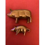 2 X CAST BRASS PIG ORNAMENTS