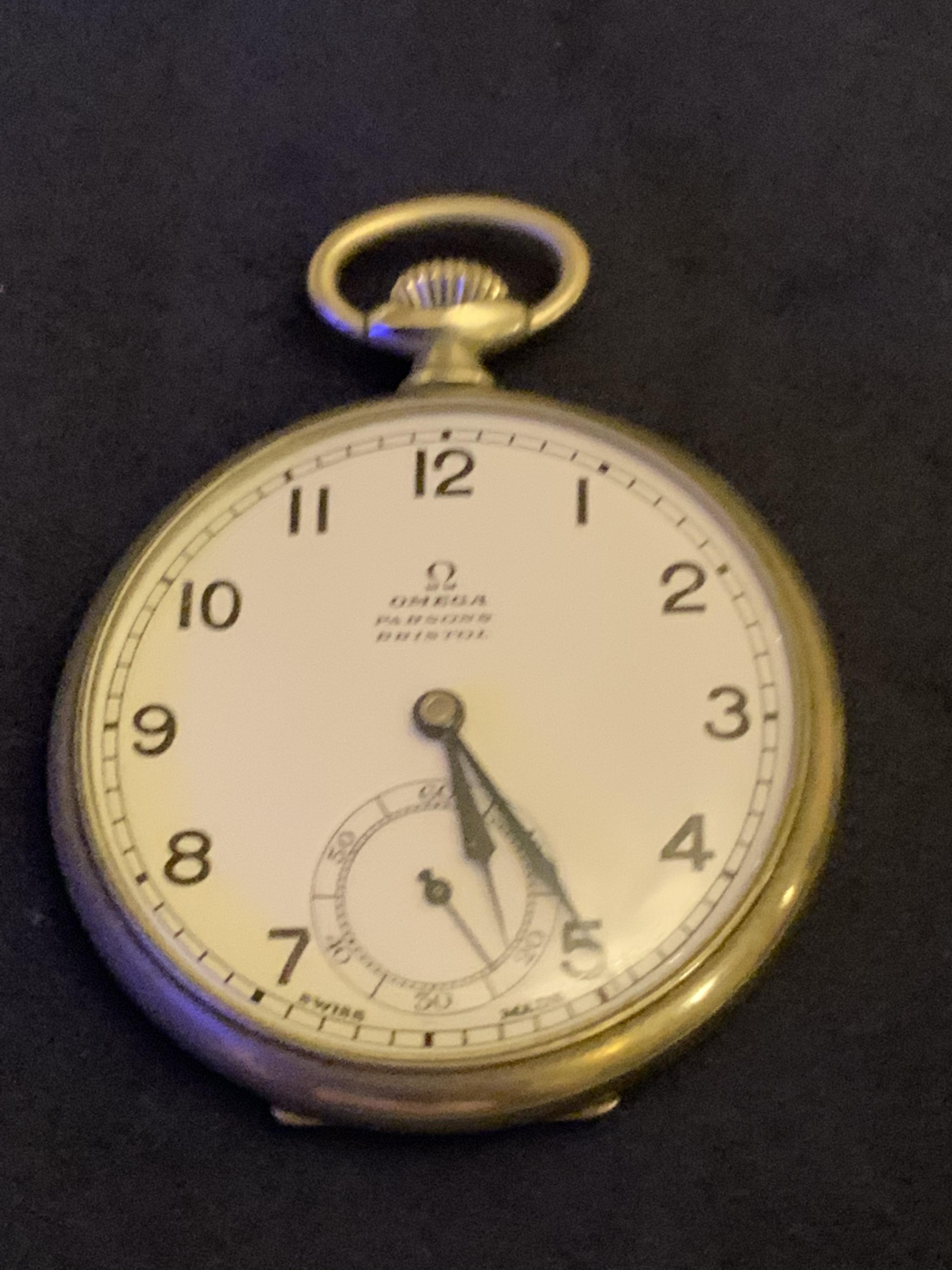 1920s OMEGA SILVER PLATED POCKET WATCH RETAILED BY PARSONS BRISTOL