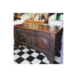 17th CENTURY CARVED ENGLISH OAK COFFER