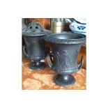 19TH CENTURY WEDGEWOOD BLACK BASALT URNS