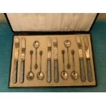 ART DECO BOXED COFFEE BEAN SPOONS AND BUTTER KNIVES SET OF 12