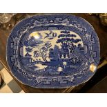 19th CENTURY ALLERTONS BLUE & WHITE WILLOW PATTERN MEAT PLATE