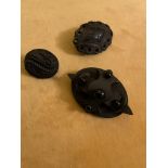 3 X VICTORIAN BLACK JET BROOCHES