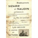 MOTORING - ORIGINAL 1907 SIZAIRE ET NAUDIN AUTOMOBILES SALES BROCHURE