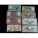 BRAZILIAN BANK NOTES INCLUDING ONE SIGNED BY RONNIE BIGGS TRAIN ROBBER X 8