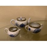 1920s BLUE & WHITE CHINA BACHELOR TEA SET EPNS MOUNTED