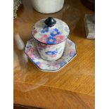 HUGHES UNICORN CHINTZ ART DECO MUSTARD POT & STAND