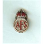 BADGE - ORIGINAL AFS AUXILIARY FIRE SERVICE LAPEL WITH RED ENAMEL