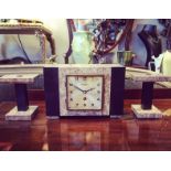 FRENCH ART DECO MARBLE CLOCK GARNITURE BY FHT