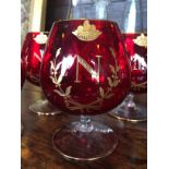 SET OF 6 FRENCH RUBY BRANDY GLASSES WITH NAPOLEON CREST