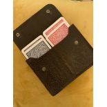 1930s LEATHER BRIDGE PLAYING CARD WALLET AND PLAYING CARDS