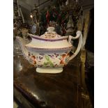 GEORGIAN BOAT SHAPED STAFFORDSHIRE TEAPOT CIRCA 1820