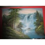 ART - WATERFALL SCENE LARGE PAINTING ON CANVAS