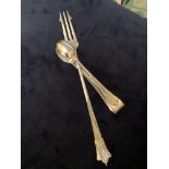 MATCHING ART DECO EPNS SUGAR TONGUES & PICKLE FORK