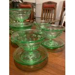 MIXED LOT 13 PIECES 1930S GREEN/URANIUM GLASS ART DECO BOWLS